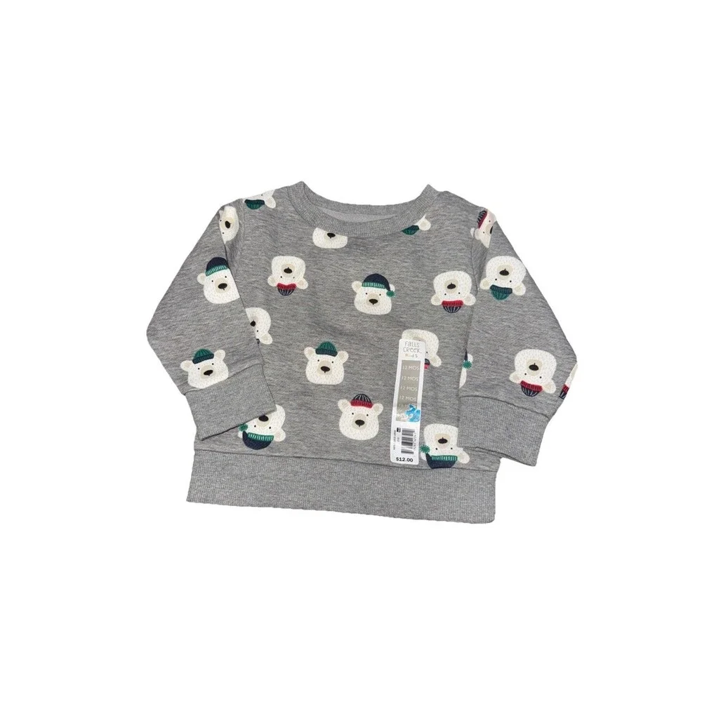 Falls Creek Kids fleece crew long sleeve sweater boys bears 12 months